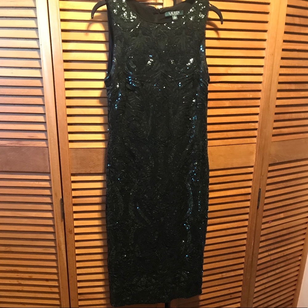 Lauren Ralph Lauren Black/Teal Bead Bodycon Dress